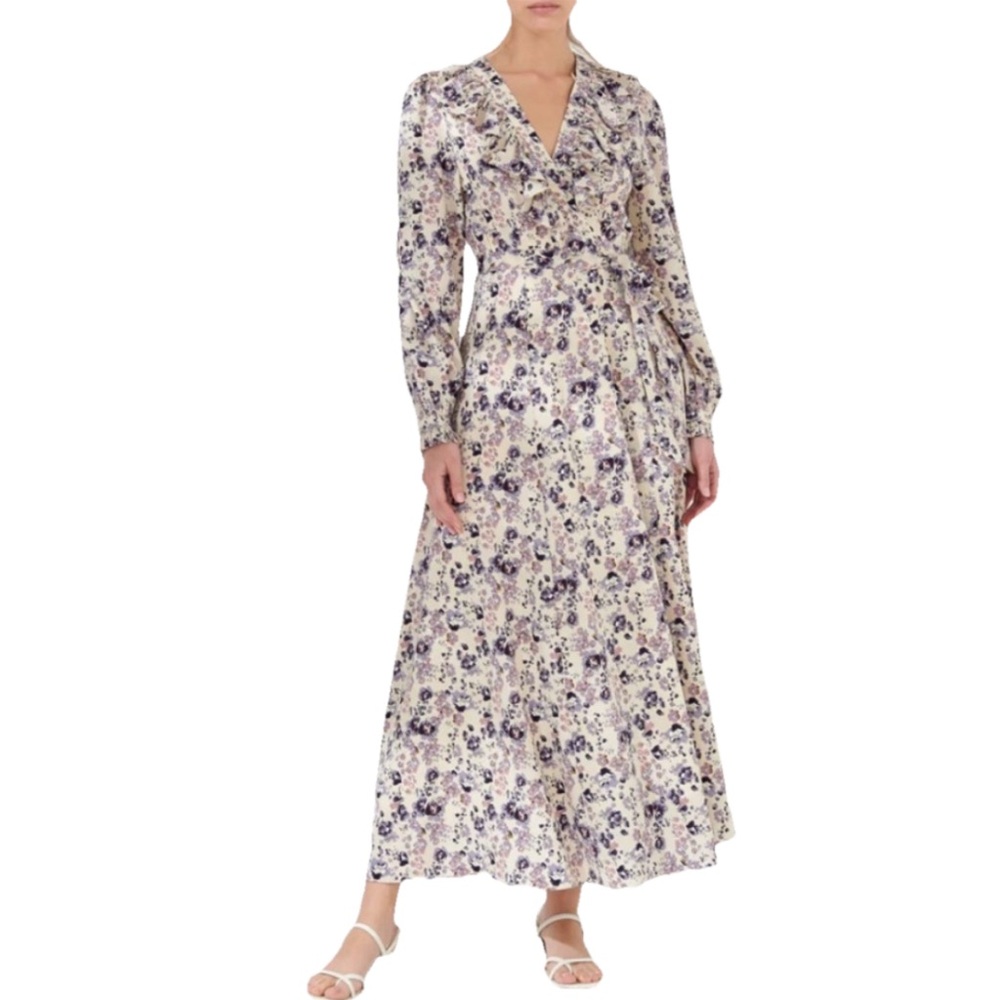 Endless Rose Sz Medium M Maxi Wrap Dress Long Sleeve Purple Floral
